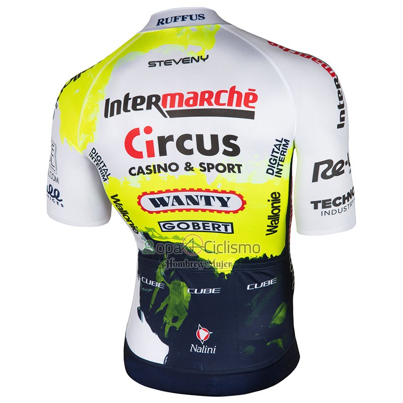 Intermarche Circus Wanty Ropa Ciclismo Culotte Corto 2023 Mangas Cortas Blanco AMarillo